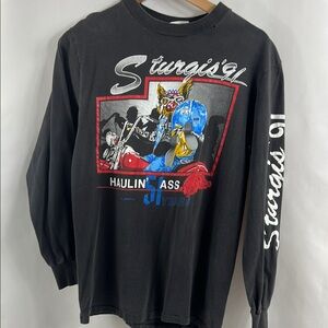Sturgis '91 Hog Bike 51st Anniversary Faded‎ Black Vintage Shirt Size M